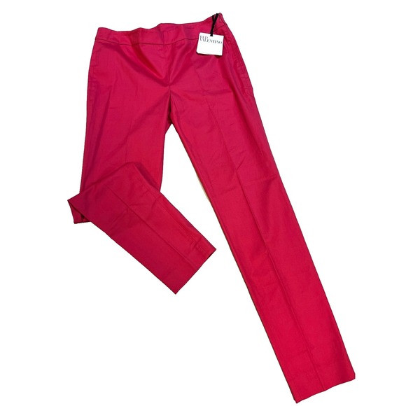 Red Valentino NWT Straight Leg Pant Bright Pink Side Zip Hem Slit SZ 4
